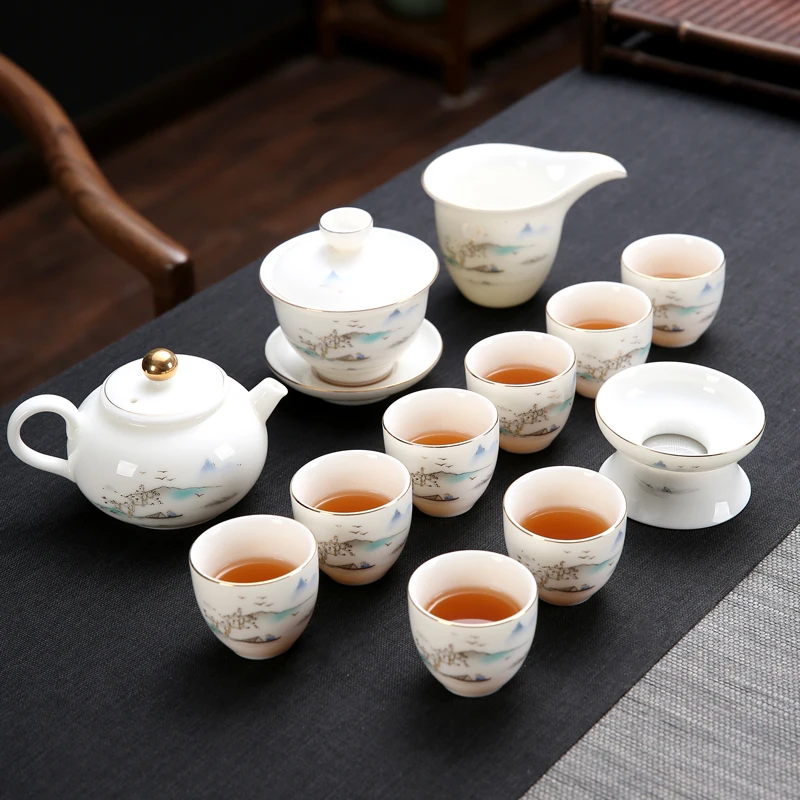 

Vintage Chinese Tea Cup Set Porcelain Luxury Tea Ceremony Gift Teapot Kung Fu Tea Set Infuser Teteras Household Products