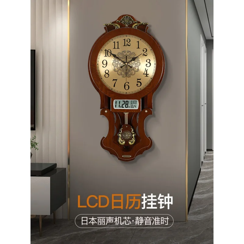 

Китайские настенные часы для гостиной, домашний модный настенный светильник, роскошные часы с радио и волнами, атмосферный Европейский нов...