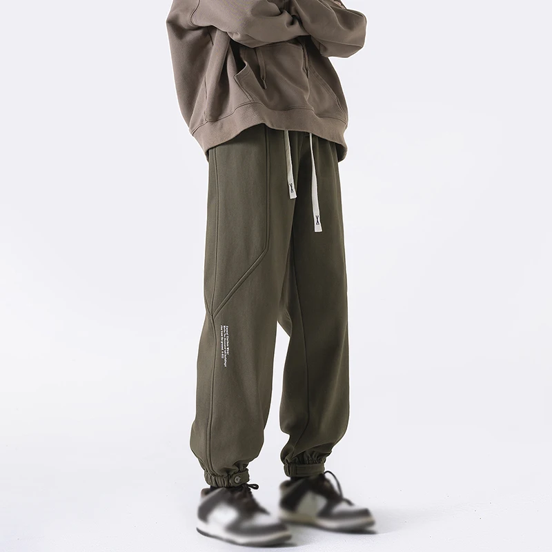 New Classic Trousers Fall Winter Warm Fleece PantsStreetwear Casual Sweatpants Fashion Drawstring Pants Men Ankle-tied Pants 5XL