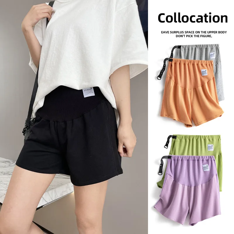 High Quality Summer Maternity Shorts Patchwork Threaded Casual Sports Pants Pregnant Woman High Waist Support Abdomen Sweatpants enlarge