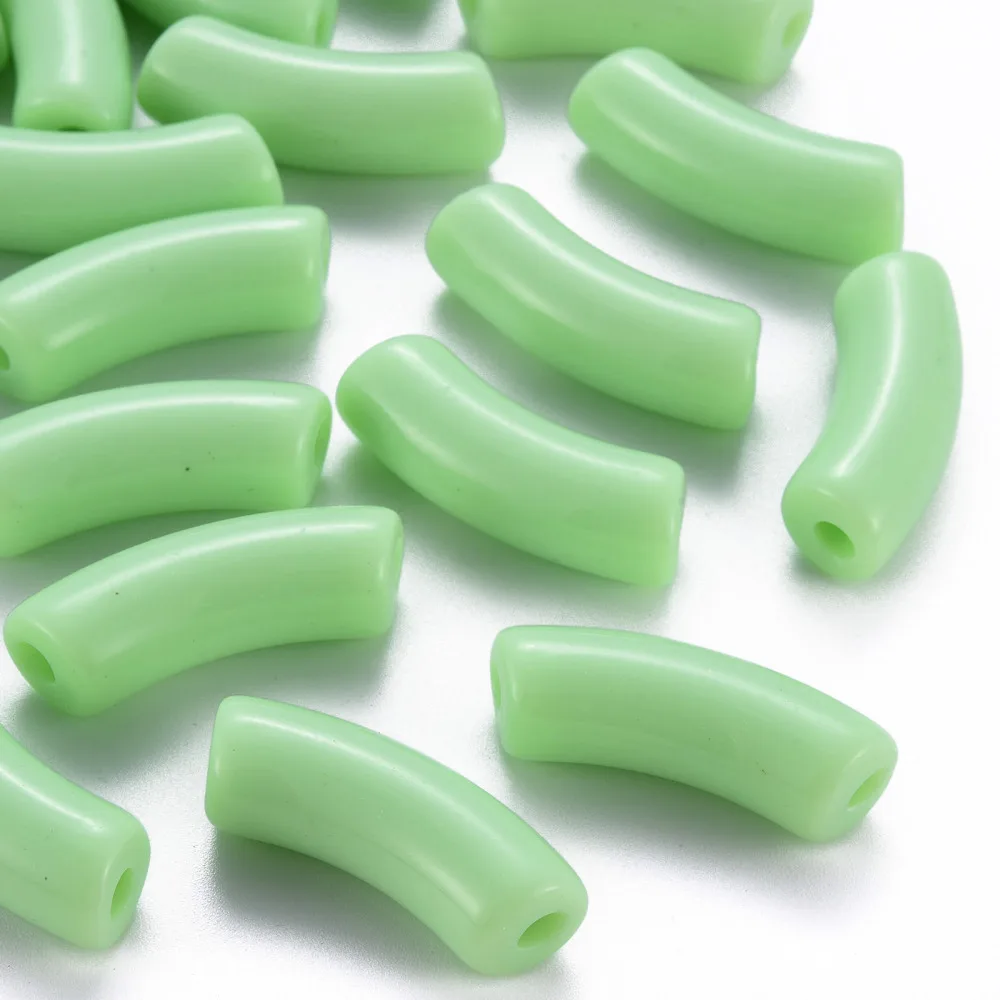 

500g Opaque Acrylic Beads Curved Tube Spring Green 36x13.5x11.5mm Hole: 4mm about 133pcs/500g