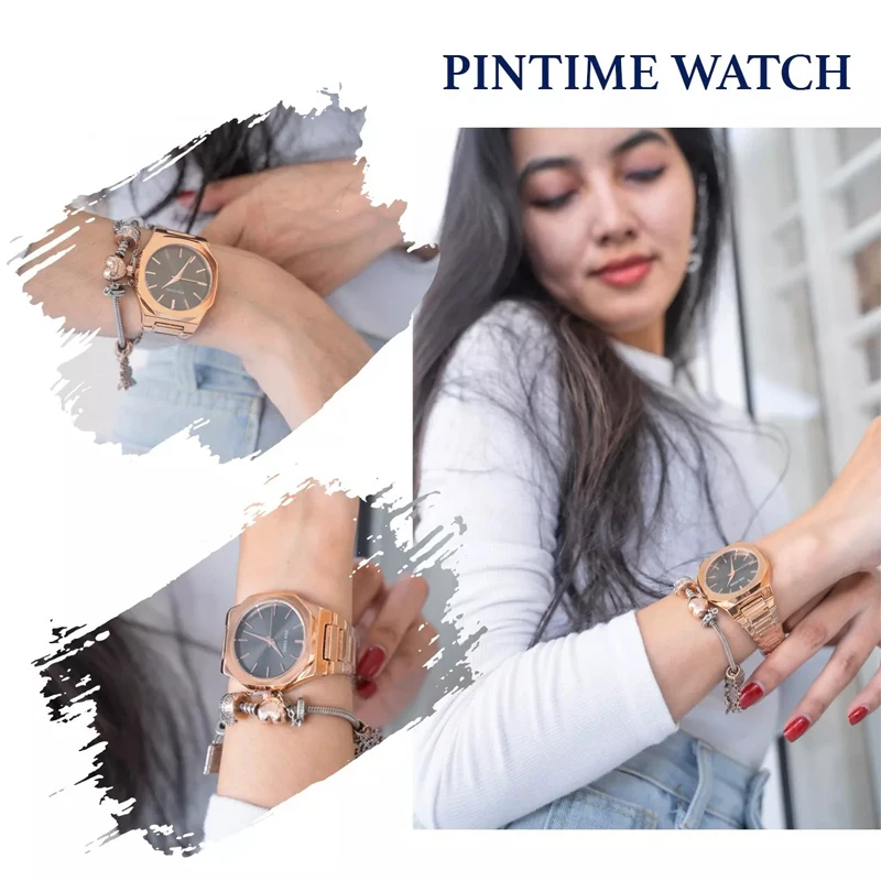 PINTIME Fashion Watch Women Men Top Brand Luxury Waterproof Unisex Clock Male Steel Strap Casual Quartz Watch Gift With Box enlarge