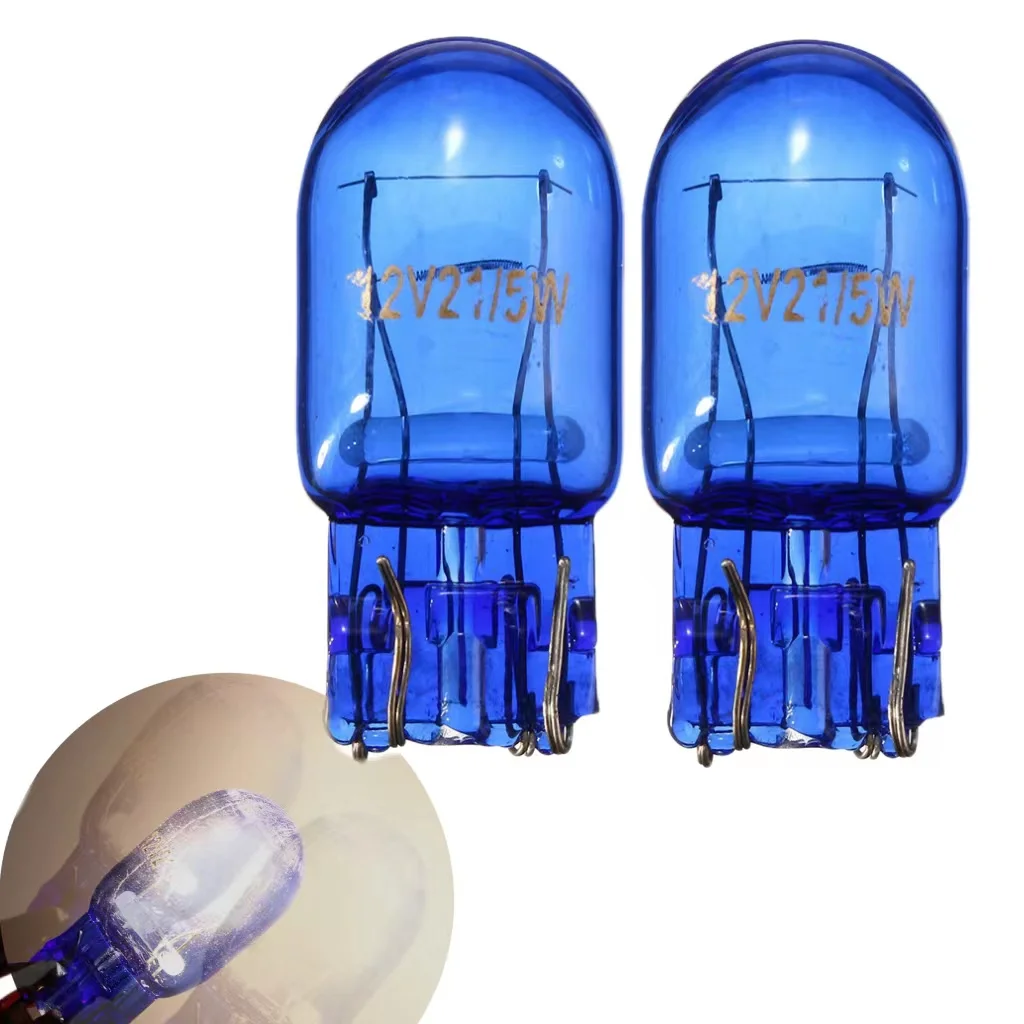 T20 580 7443 W21/5W 12V W3x16q Natural Blue Glass Stop Brake Tail Car Signal Side Bulbs Light Lamps1/2/4pcs Signal Lamp
