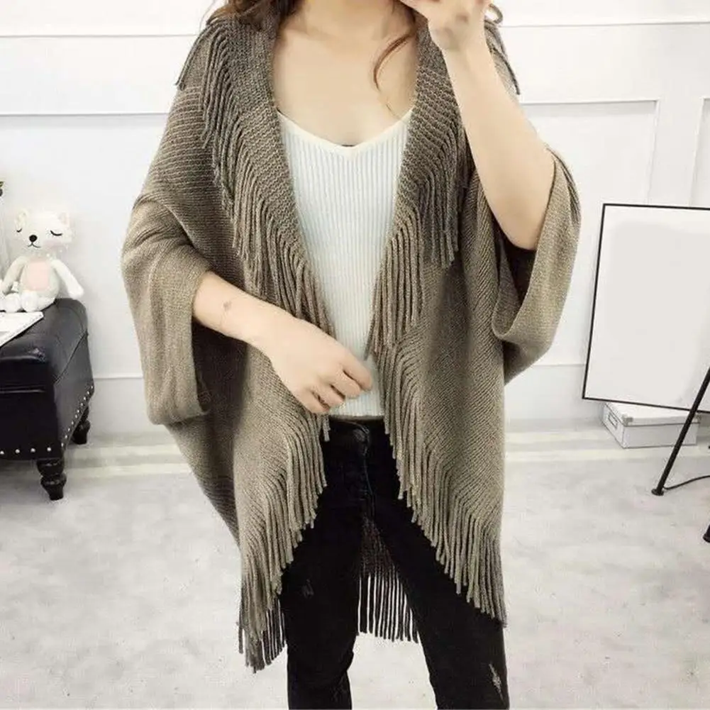 

Женское одеяло, свободная накидка с кисточками, праздничный кардиган с открытой передней частью для осени и зимы
