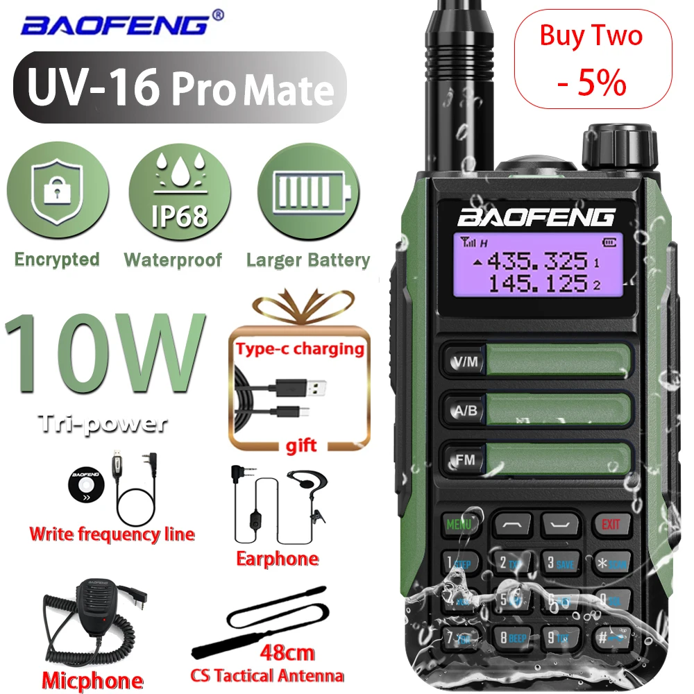 Baofeng The Best Version UV-16 Pro V2/Mate IP68 Waterproof WalkieTalkie CB Ham Radio Comunicador Baofeng Transceiver Twoway Uv16