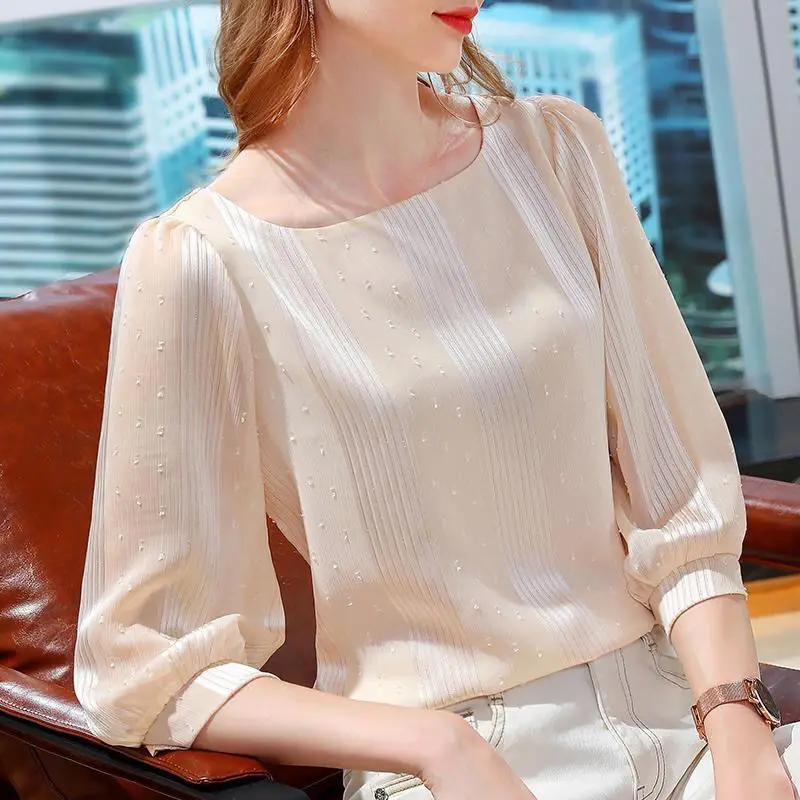 

Chiffon Women's Clothing Spring Summer T-shirt 2023 New Three Quarter Sleeve Fashionable Small Shirt French Square Neck Tops