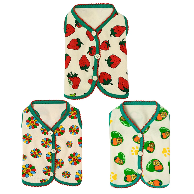 

Куртка для собак и кошек, с принтом клубники, подсолнуха, одежда для маленьких собак, для чихуахуа, Бишон, йорки, пальто без рукавов