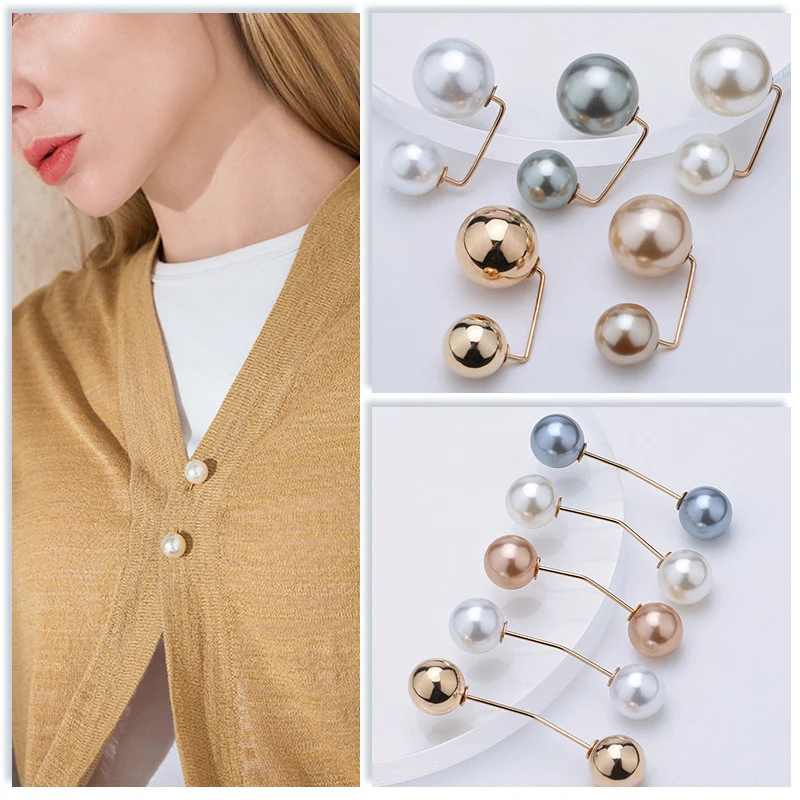 

Double Pearl Brooch Pin Fixed Safety Pin Woman Accessories Vintage Brooches For Women Summer Dress Decoration Pearl Jewelry Clip