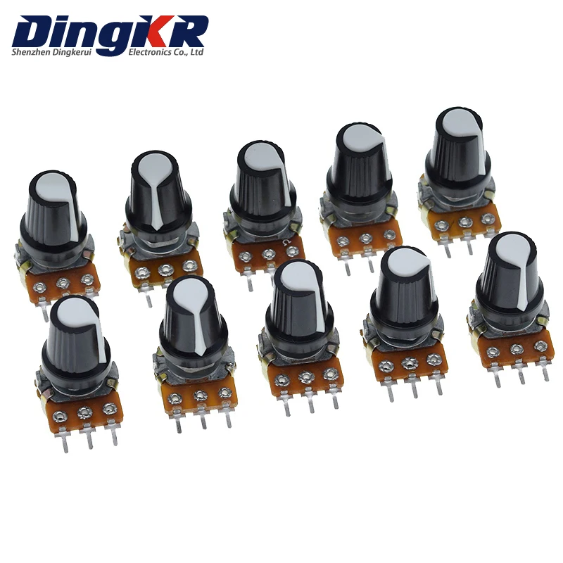 

5Set WH148 1K 10K 20K 50K 100K 500K Ohm 15mm 3 Pin Linear Taper Rotary Potentiometer Resistor for Arduino with AG2 White Cap