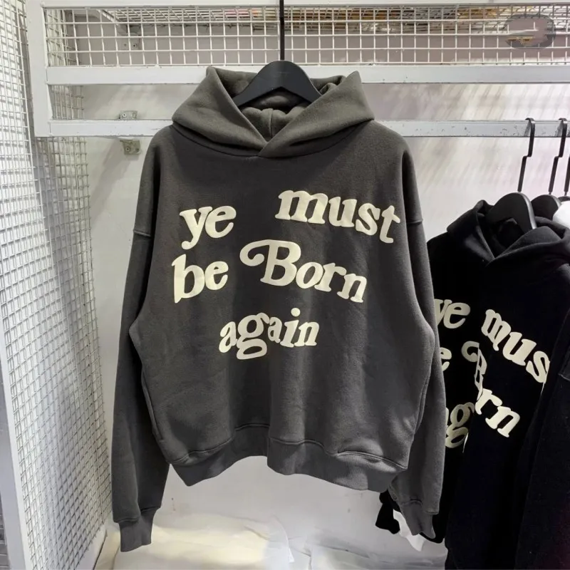 

Dropshipping Grey Kanye Hoodies Ye Must Be Born Again High Quality Foam Print Hooded Sweatshirts Oversized CPFM XYZ Fleece Hoody