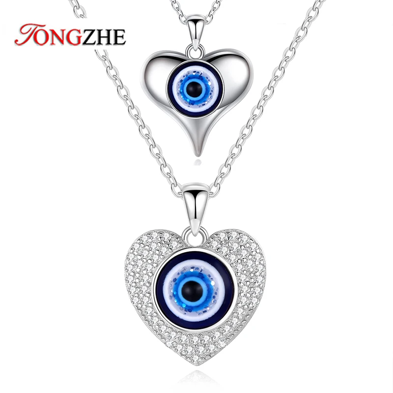 

Tongzhe Fashion Blue Evil Eye Necklace 925 Sterling Silver Charm Blue Stone Eye Choker Necklace for Women Turkey Jewlery