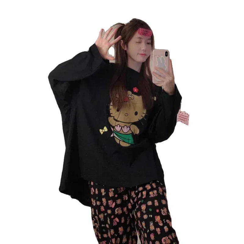 Новые пижамы Sanrio Hello Kitty осенняя одежда для дома повседневный свободный кардиган