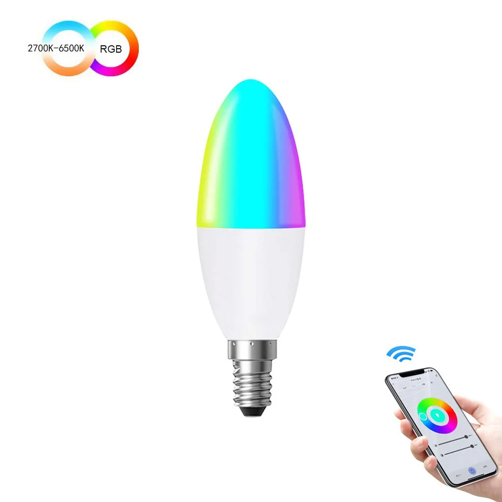 

Smart WiFi Tuya LED Light E14 C37 Brightness RGB APP Control Control Bulbs Party Replacement Reading Candle Lighting