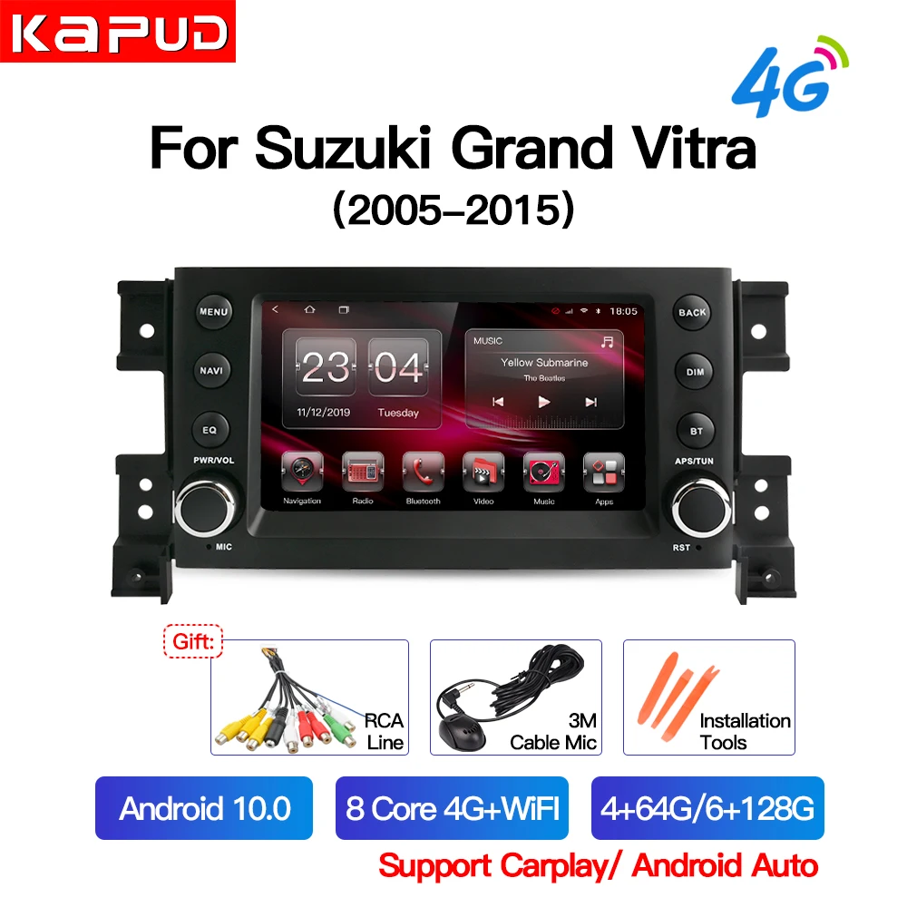 Автомобильный мультимедийный плеер Kapud 7 ɺndroid 10 GPS для Suzuki Grand Vitara3 2005-2015 Радио