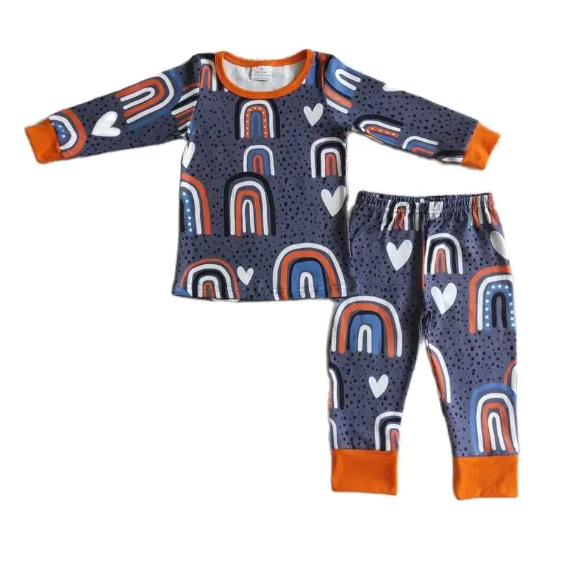 

New Fashion Boutique RST Boy Clothes Rainbow Print Long Sleeve Top And Pants Navy Set Children Boy Casual Winter Outfits