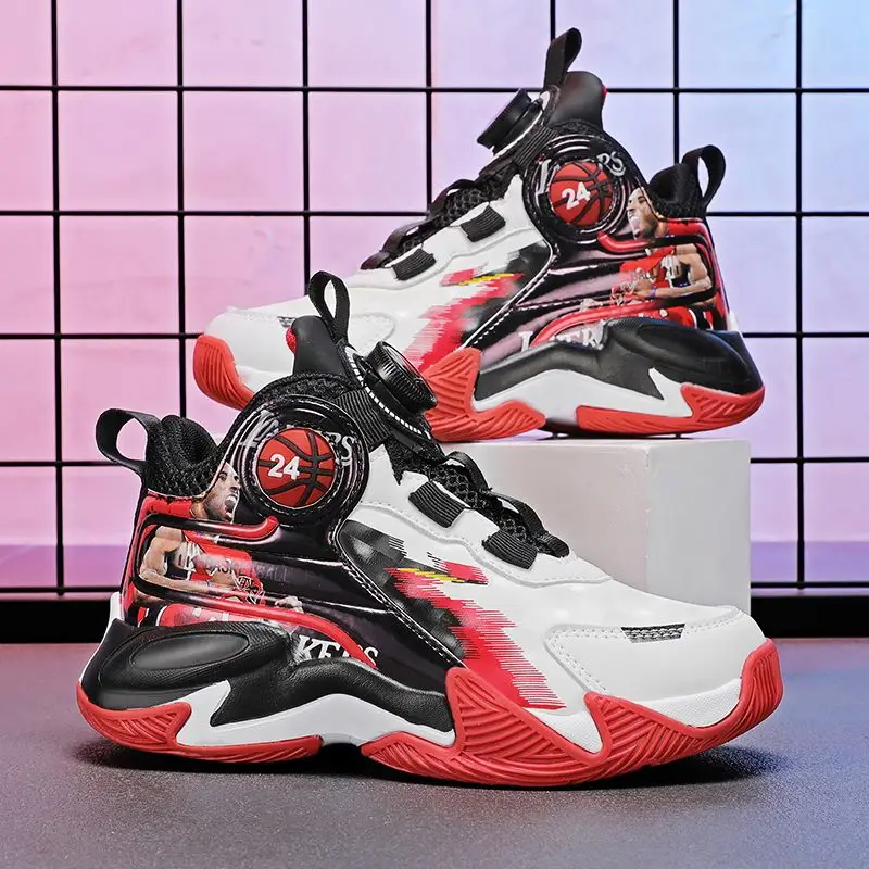 

New children's basketball shoes rotating button soft soles sports shoes running shoes practical competition training shoes