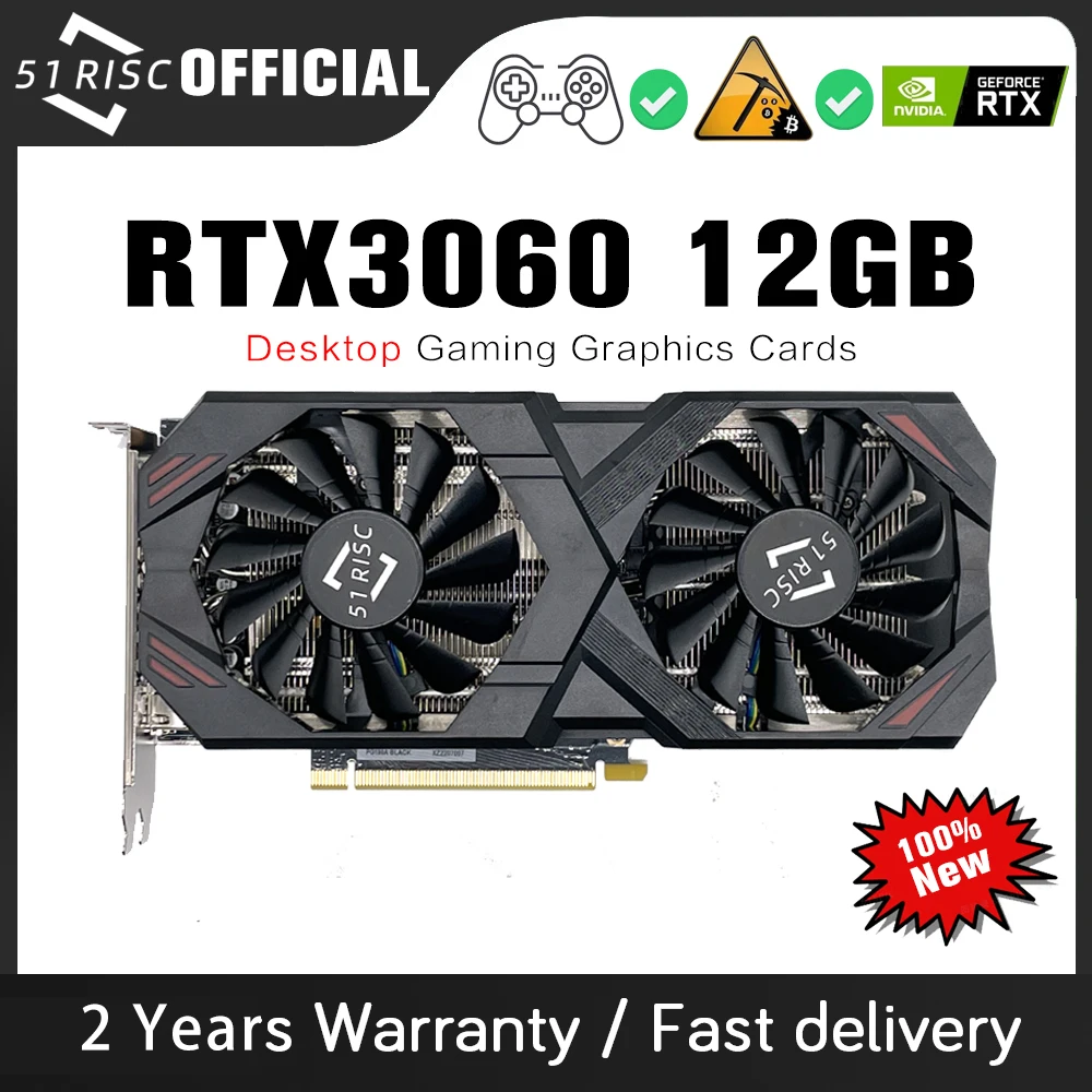 

Видеокарта SHELI 51RISC RTX3060 12G игровая GDDR6 GPU для ПК 4,0 бит DP * 3 PCI Express X16 игровая видеокарта