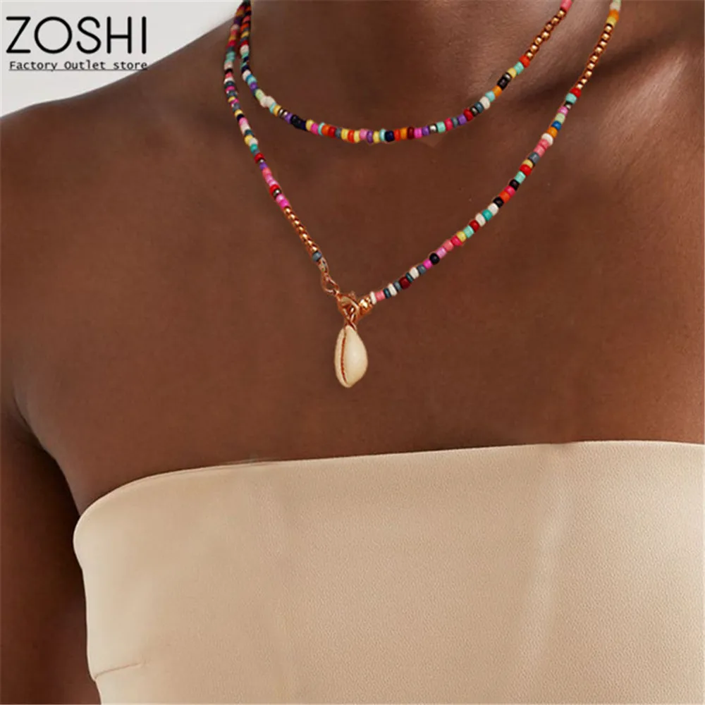 

Long Chain New Bohemia Seed Beaded Choker Necklace for Women Girls Beach Boho Shell Short Clavicle Necklace Party Trend Jewelry