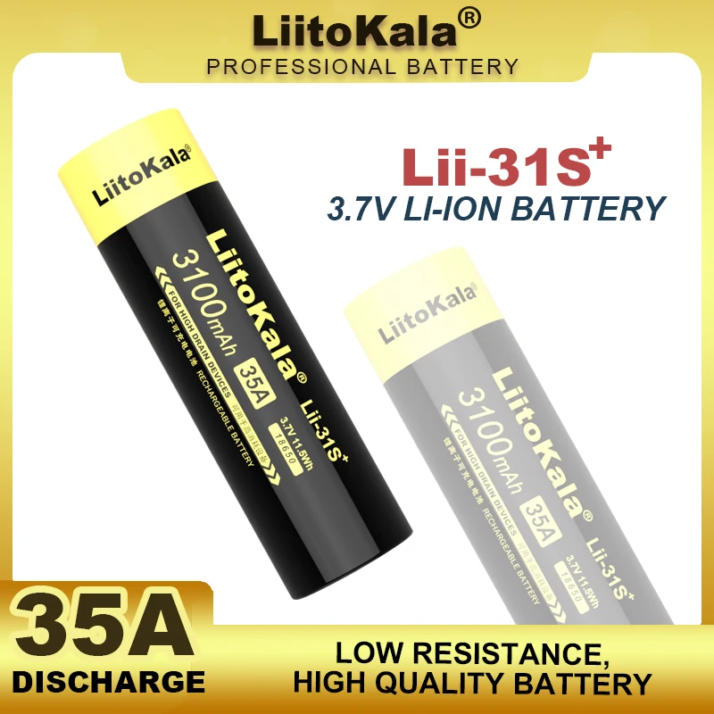 

Nova liitokala Lii-31S 18650 bateria 3.7v li-ion 3100ma 35a bateria de energia para dispositivos de alta drenagem.