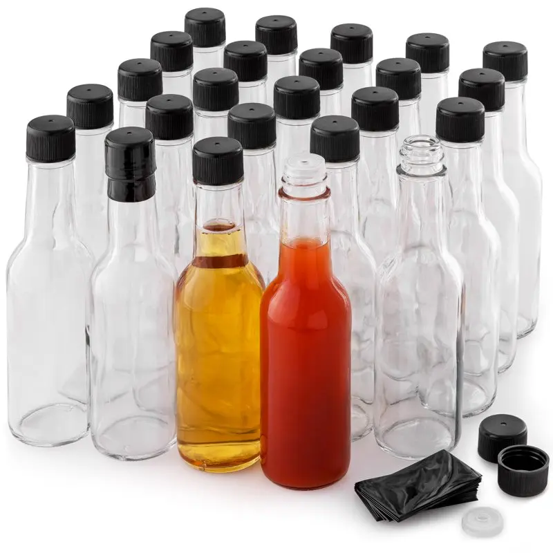 

Sauce Glass Bottles - 24 Piece 5oz Leak Bottles with Shrink Bands and Caps