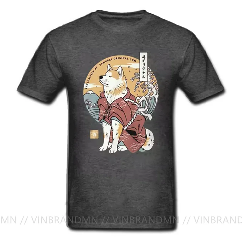 Футболка мужская с японским аниме мультяшный Самурай воин Сиба-ину Акита самурая