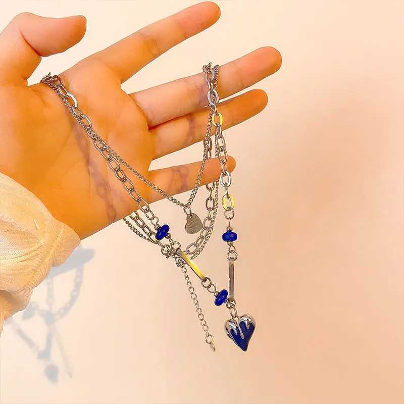 Японское и южнокорейское Новое Двухслойное ожерелье Klein blue love Женская модная