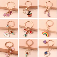 new enamel rainbow keychain for car key cute love heart flower star shell key chains women men handbag pendants accessories