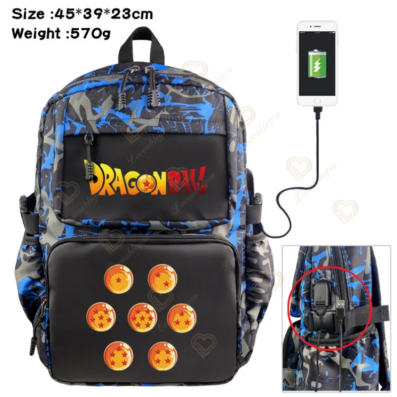 Mochila con puerto USB de Dragon Ball Z para niños, bolsa de...