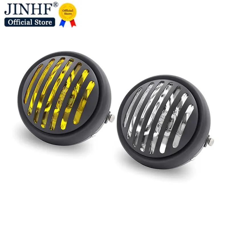 

1PC Black Metal Retro Headlight Round Motorcycle Grill Headlight Motorbike Retro Headlights Motor Moto Scooter Halogen Headlight