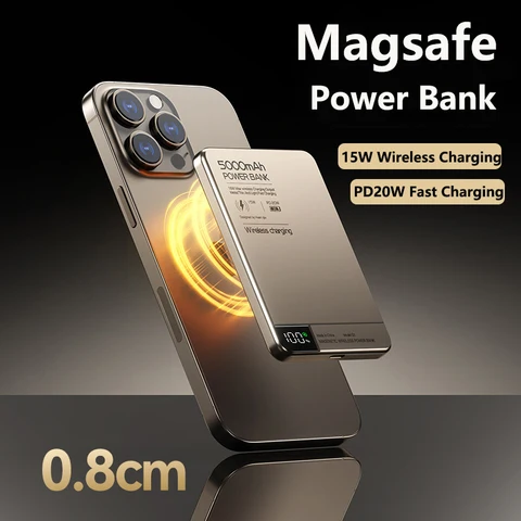 Magsafe Power Bank Магнитное беспроводное быстрое зарядное устройство USB C PD Powerbank для iPhone 16, 15, портативное индукционное зарядное устройство Xiaomi Samsung
