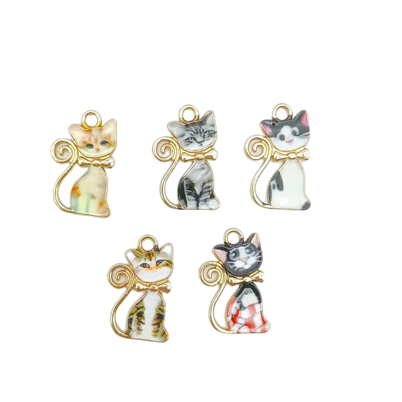 

Zinc Based Alloy Charms Pendant Cat Animal Gold Orange Black White Colorful Enamel 21mm( 7/8") x 13mm( 4/8"), 10 PCs