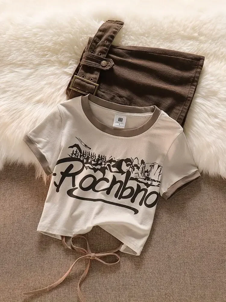 2024 модный универсальный костюм в стиле ретро короткий топ на шнуровке для