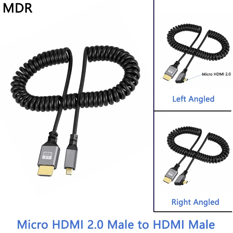 MDR Micro HDMI 2 0 штекер-HDMI штекер 4 K 60 Гц эластичный спиральный кабель 90 градусов для HDTV