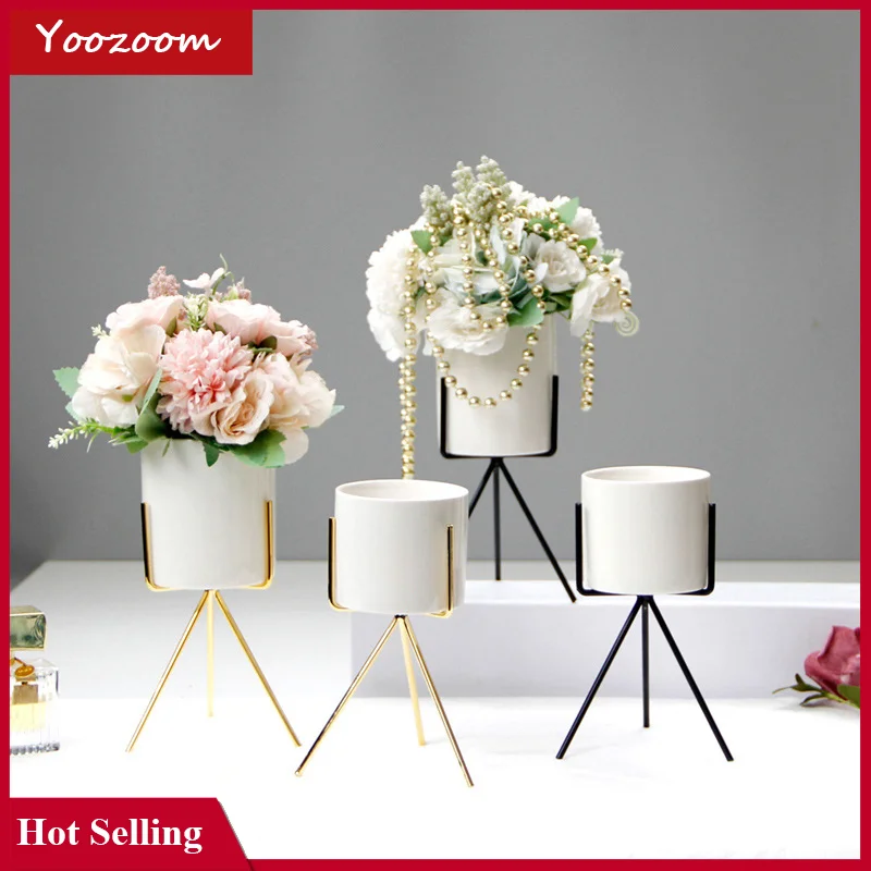 

Ceramic Vase Plant Metal Holder Flower Pot Stand Plant Stand Shelf Support For Succulent Plants Flower Vase Home Table Decor