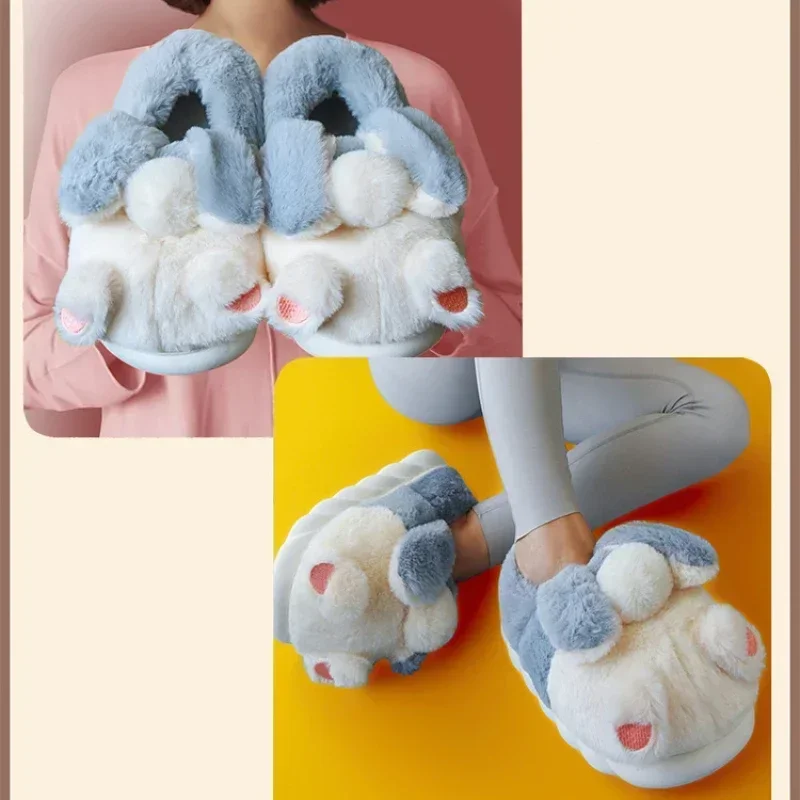 Зимние теплые кроличьи туфли женские замшевые плюшевые хлопковые тапочки на