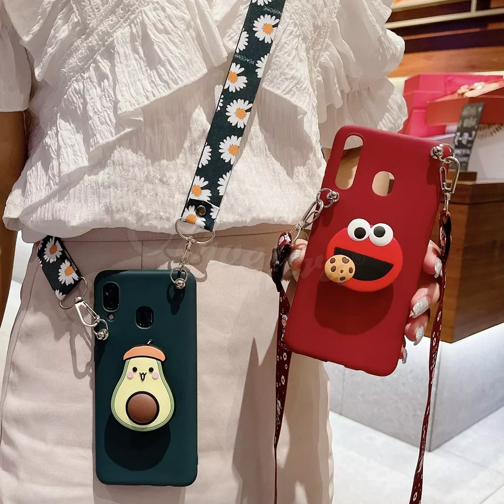 

Holder Cover For OPPO Find X3 Realme X2 XT X C2 C1 F11 A9 F9 Pro R19 A9X A7X A57 A39 Case Cartoon Necklace Strap TPU Funda