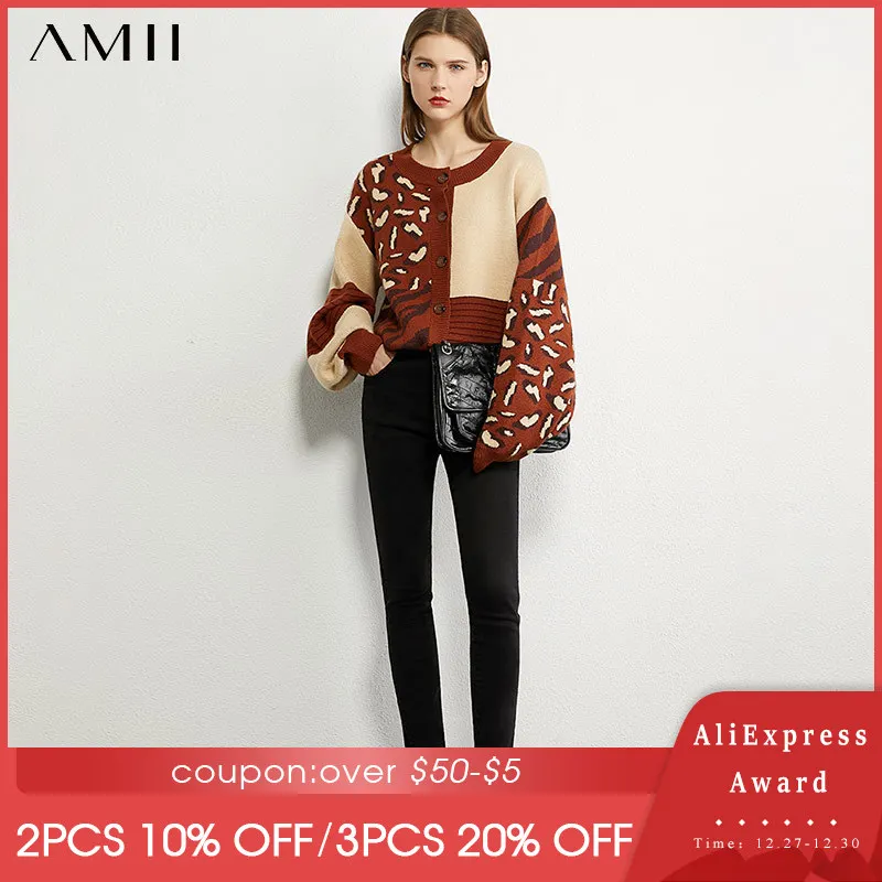 

Amii Minimalism Autumn Winter Fashion Sweaters For Women Causal Onck Printed Loose Women's Sweater Women's sweater 12040603