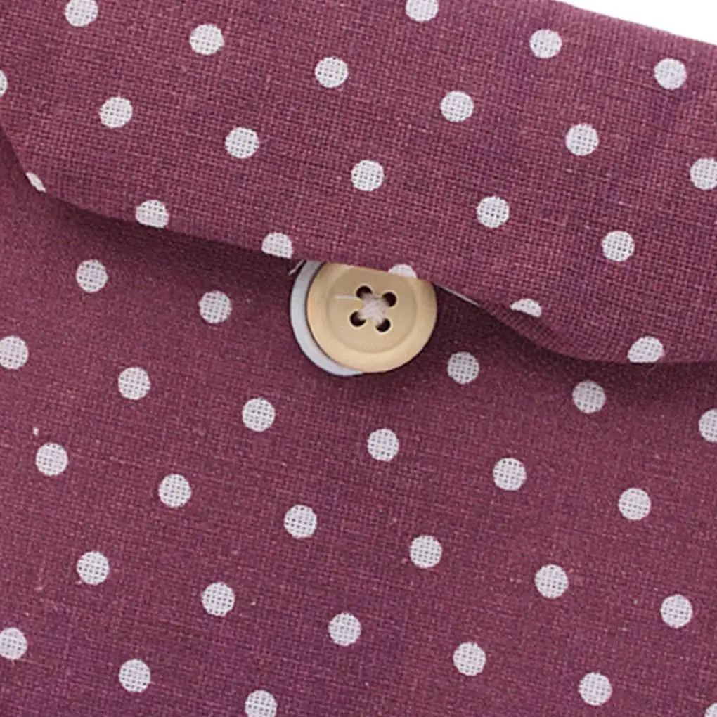 Women Girls Linen Small Dot Button Pouch Purse Wallet Coin Purses Organizer Money Key Pouch Case images - 6