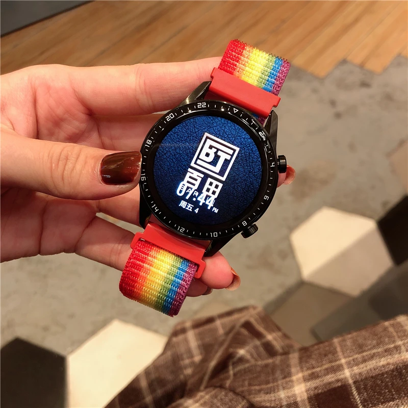Фото Ремешок нейлоновый для Samsung Galaxy Watch 5/5pro/4/4 classic active 2, браслет для Huawei watch GT 2 3 pro/Amazfit Bip GTS GTR 2 3 №3