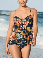 fashion new printed off shoulder high waist swimwear beachwear feminine ruffles tube top sling one piece swimwear bikini 2022
