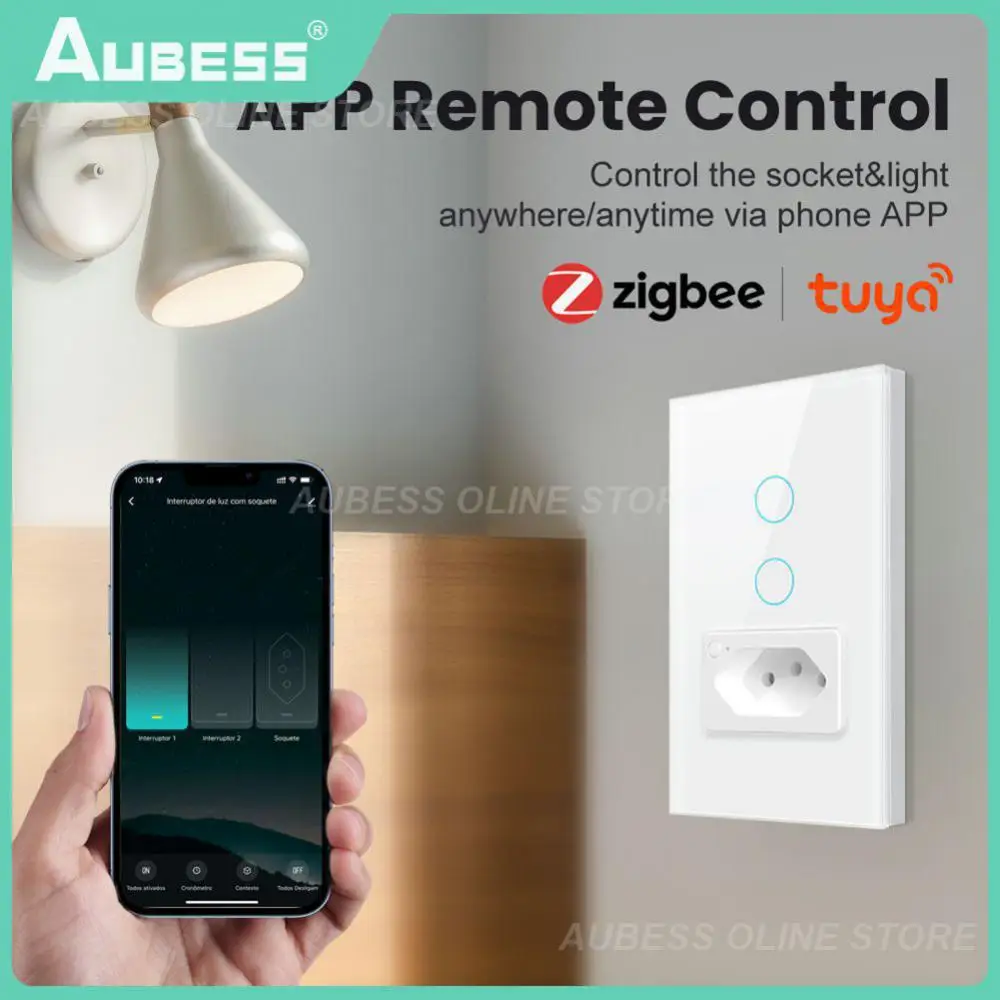 

Tuya Zigbee Light Switch Remote Control Interuptor Glass Panel Brazil Standard Zigbee Outlet Smart Switch & Socket Smart Home