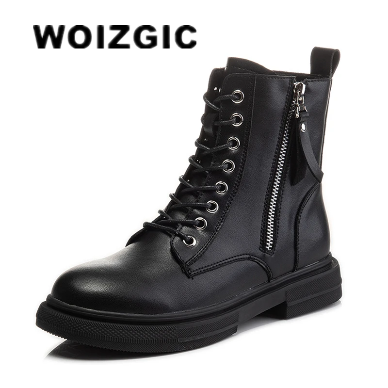 Женские ботильоны WOIZGIC из натуральной кожи женские ботинки на платформе со