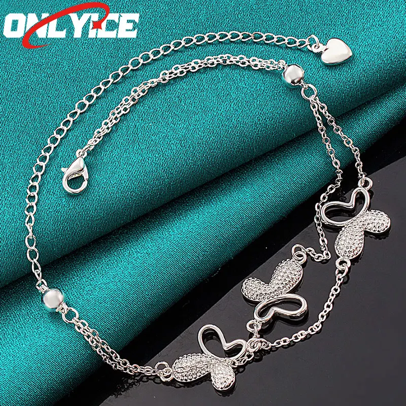 

925 Sterling Silver Semi Frosted Three Butterfly Bracelet Ladies Glamour Party Wedding Engagement Fashion Jewelry