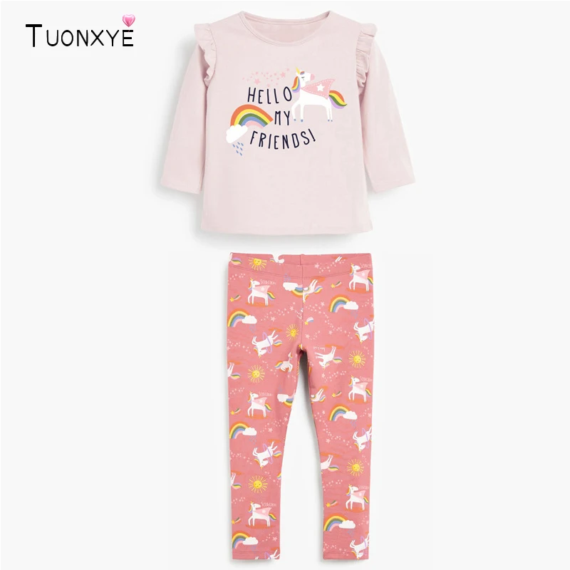 

Little maven Toddler Girls Pink Clothing Sets with Rainbow Unicorn Autumn Long Sleeves Trousers Point Pants Set 2-7years