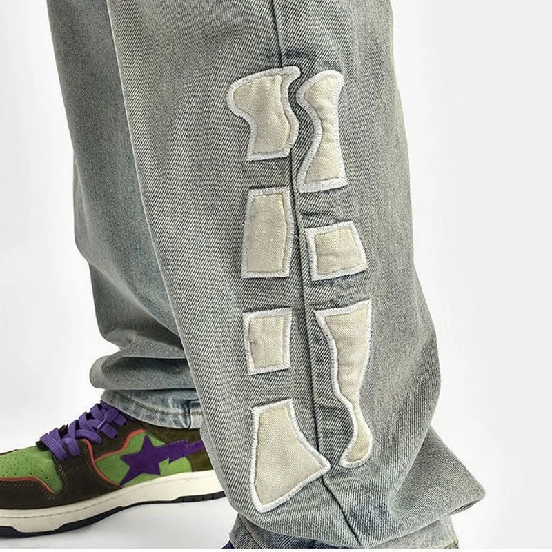 Men's Jeans Skull Side Embroidery Jeans Hip Hop Men Pants Y2k Pants Jeans Fashion Streetwear Brand Jeans Jeans Aestethic Casual