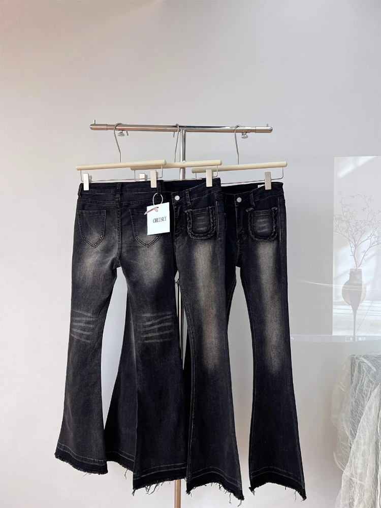 Женские темные академические брюки длинные в стиле гранж Y2k джинсовые K-POP Gyaru 1920-х