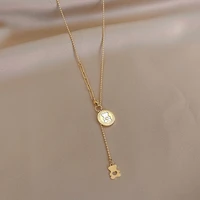 little bear pendant titanium necklace collarbone steel link chain stainless steel jewelry necklaces for women tassel necklaces