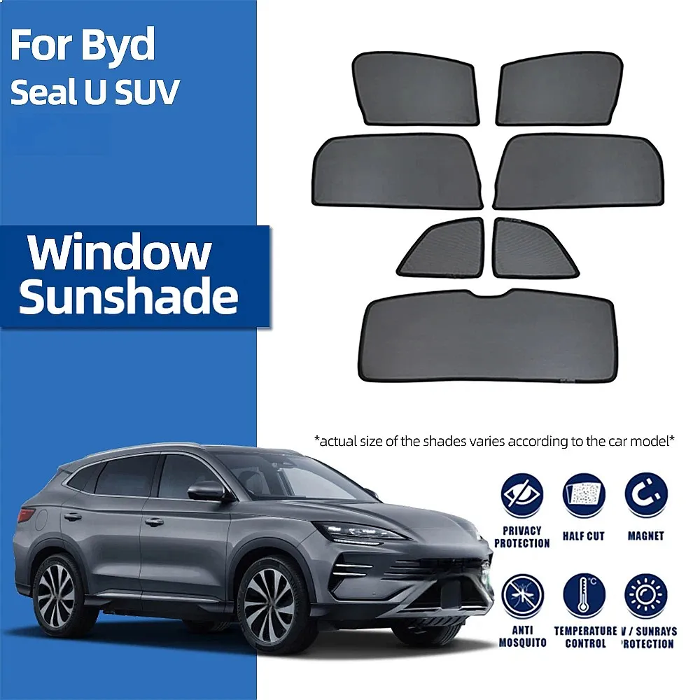 Фото Магнитная солнцезащитная шторка для автомобиля BYD Seal U SUV Sealion 6 2020-2024: на лобовое стекло и задние боковые окна №1