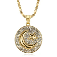 hip hop iced out bling moon and stars necklaces male gold color stainless steel pendant chains for men jewelry dropshipping