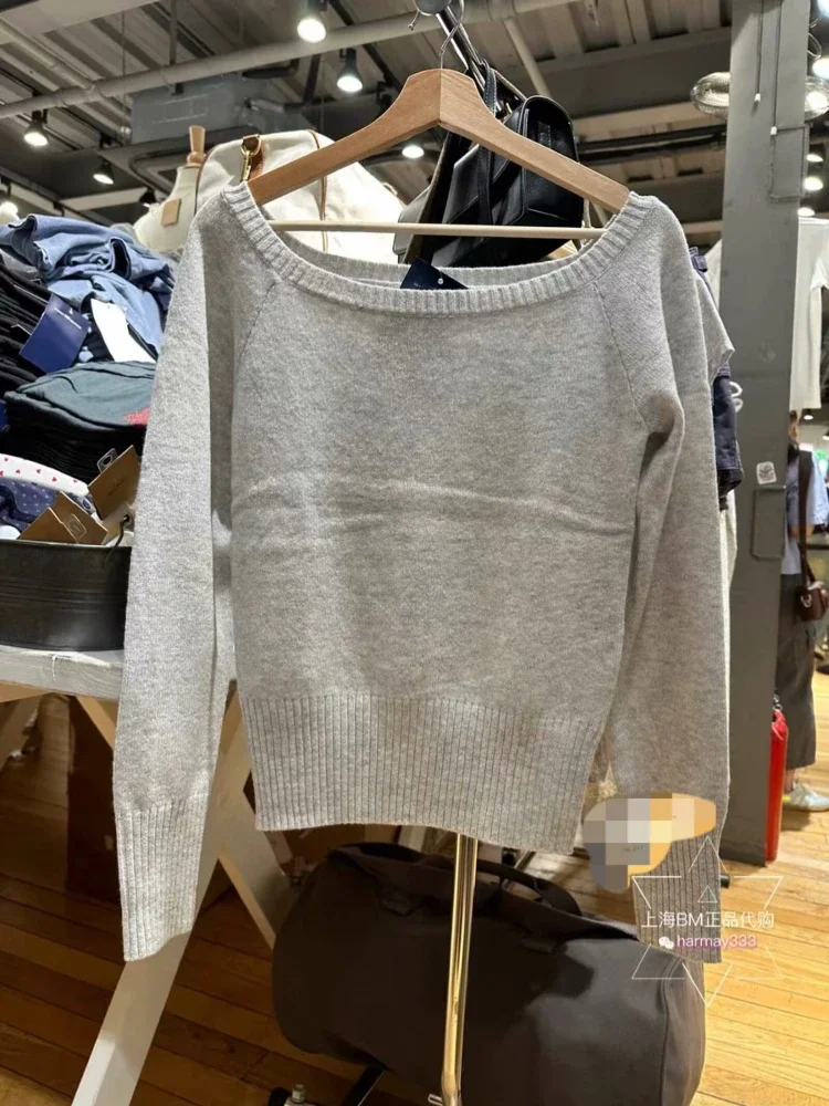 Вязаный топ на одно плечо для женщин осень 2024 серый с отделкой тонкий наклонным